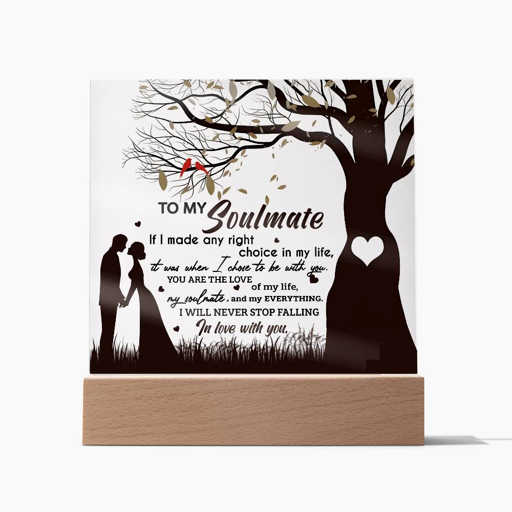 To My Soulmate, I Will Never Stop Falling In Love With You, Square Acrylic Plaque