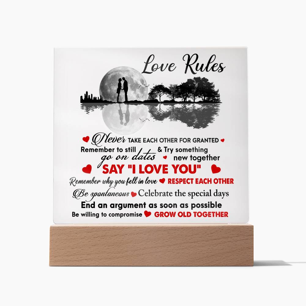 Love Rules To Follow And Grow Old Together, Square Acrylic Plaque