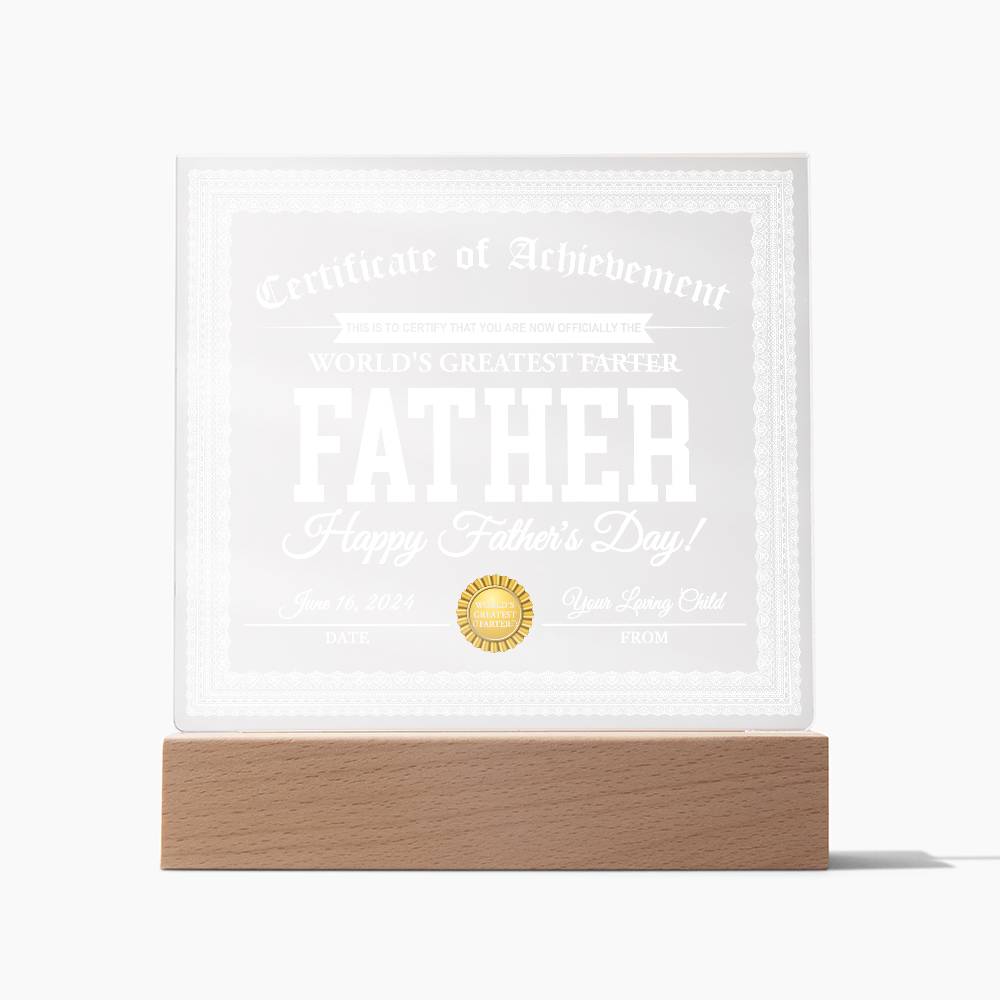 To My Dad, The Worlds Greatest Farter (Father), Happy Fathers Day, Funny Dad Gift, Square Acrylic Plaque
