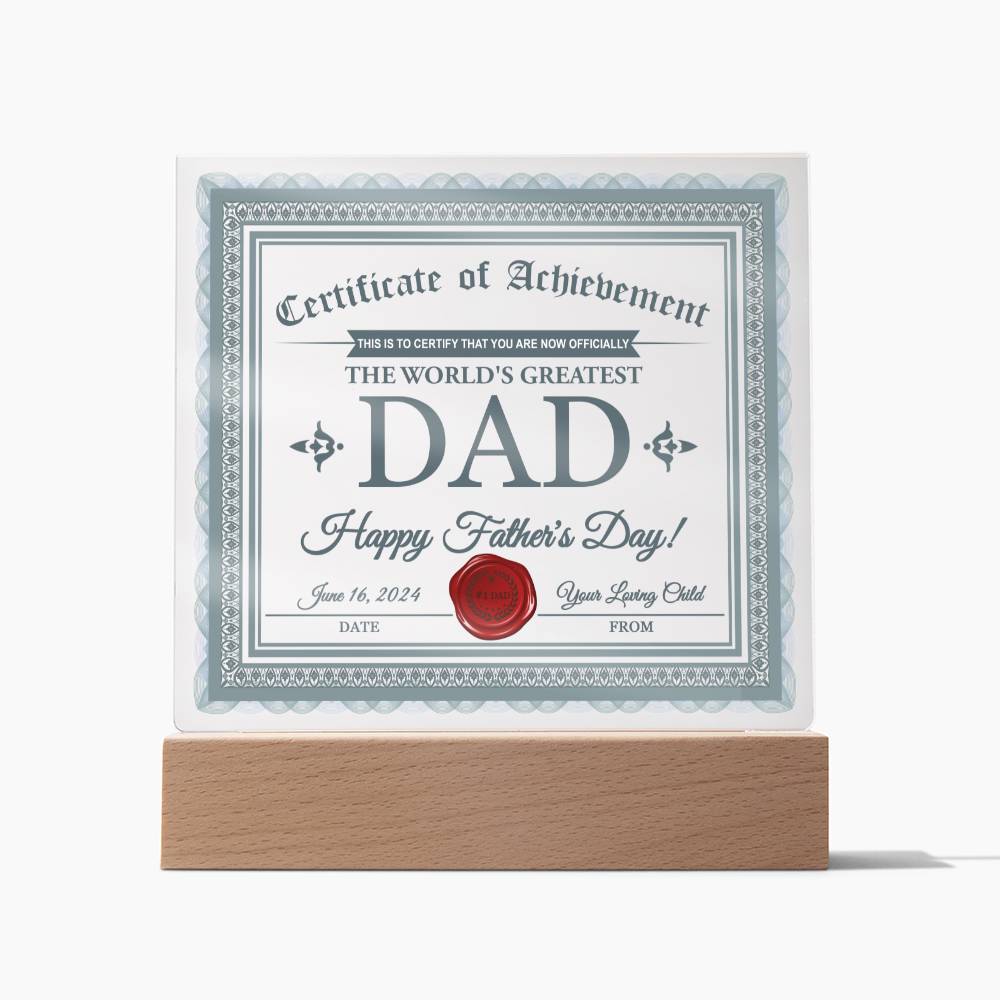 To My Dad, The Worlds Greatest Dad, Happy Fathers Day, Square Acrylic Plaque