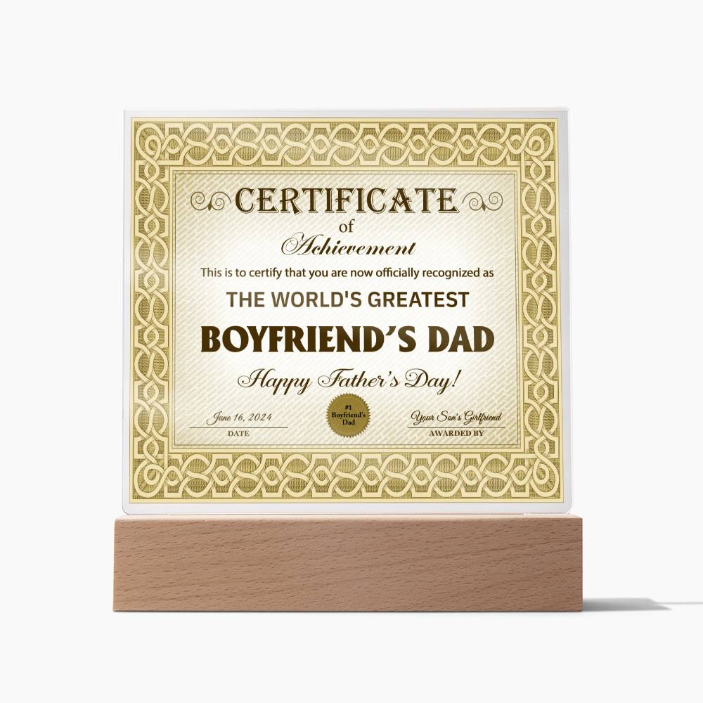To My Boyfriends Dad, Happy Fathers Day, Square Acrylic Plaque