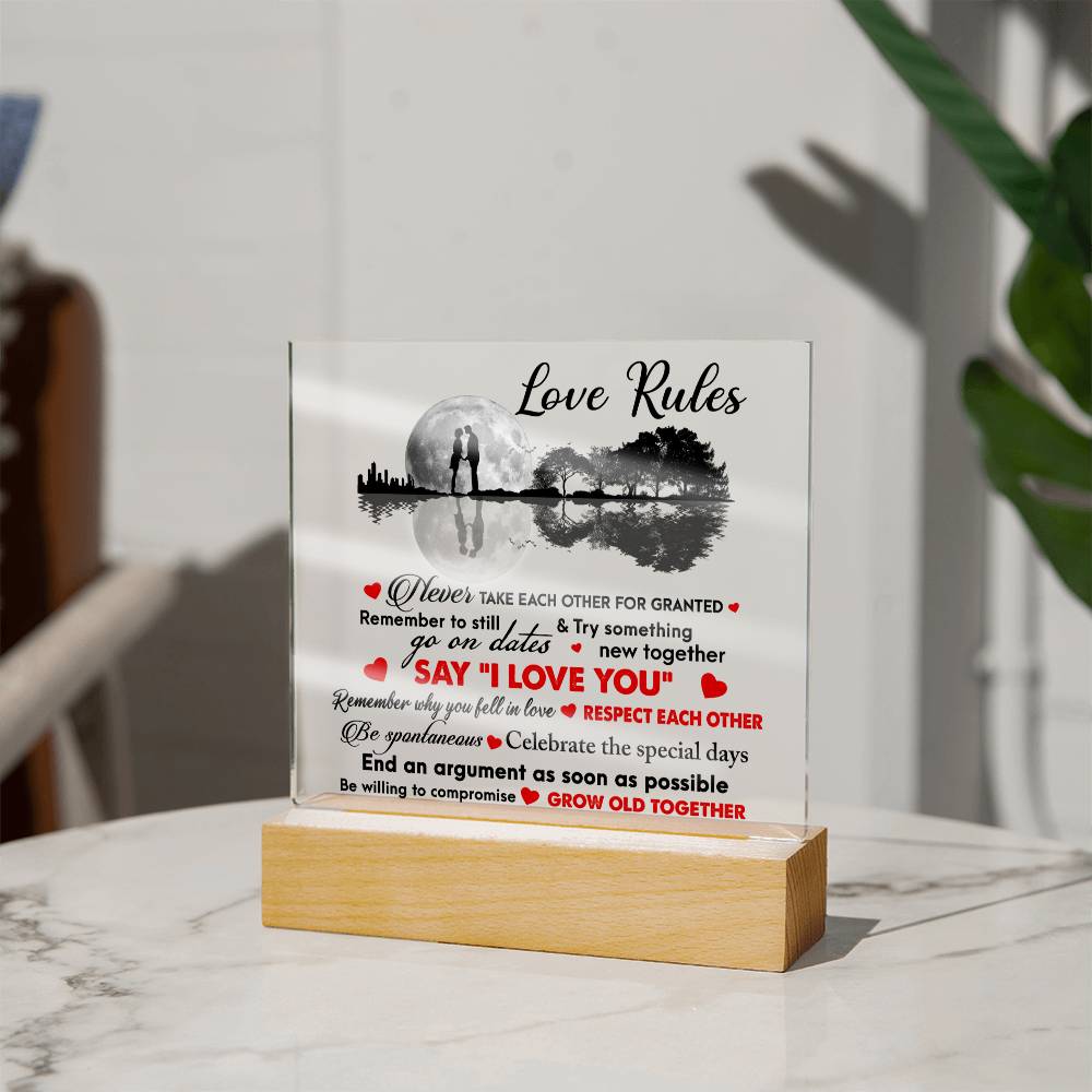 Love Rules To Follow And Grow Old Together, Square Acrylic Plaque