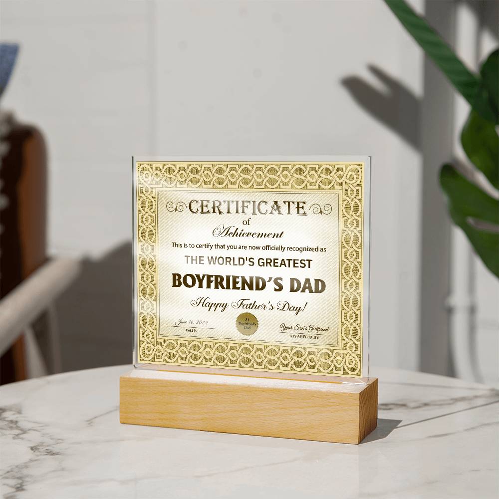 To My Boyfriends Dad, Happy Fathers Day, Square Acrylic Plaque