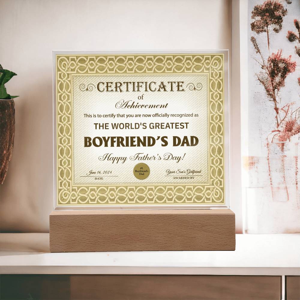 To My Boyfriends Dad, Happy Fathers Day, Square Acrylic Plaque