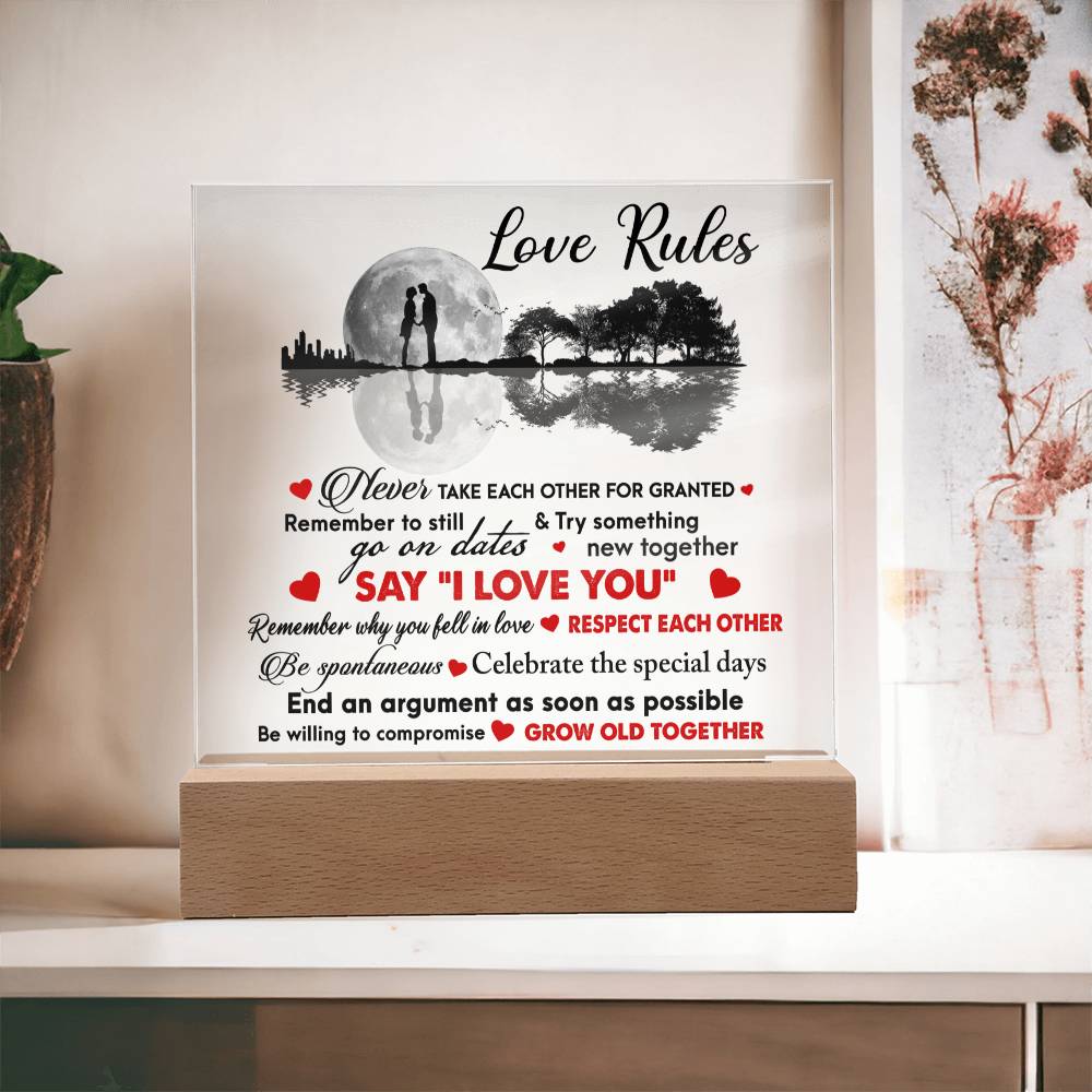 Love Rules To Follow And Grow Old Together, Square Acrylic Plaque