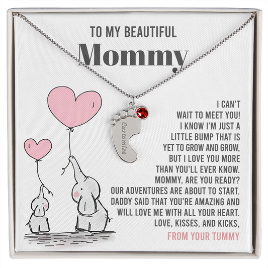 Mama To Be - All Your Heart  - Engraved Baby Feet Necklace with Birthstone