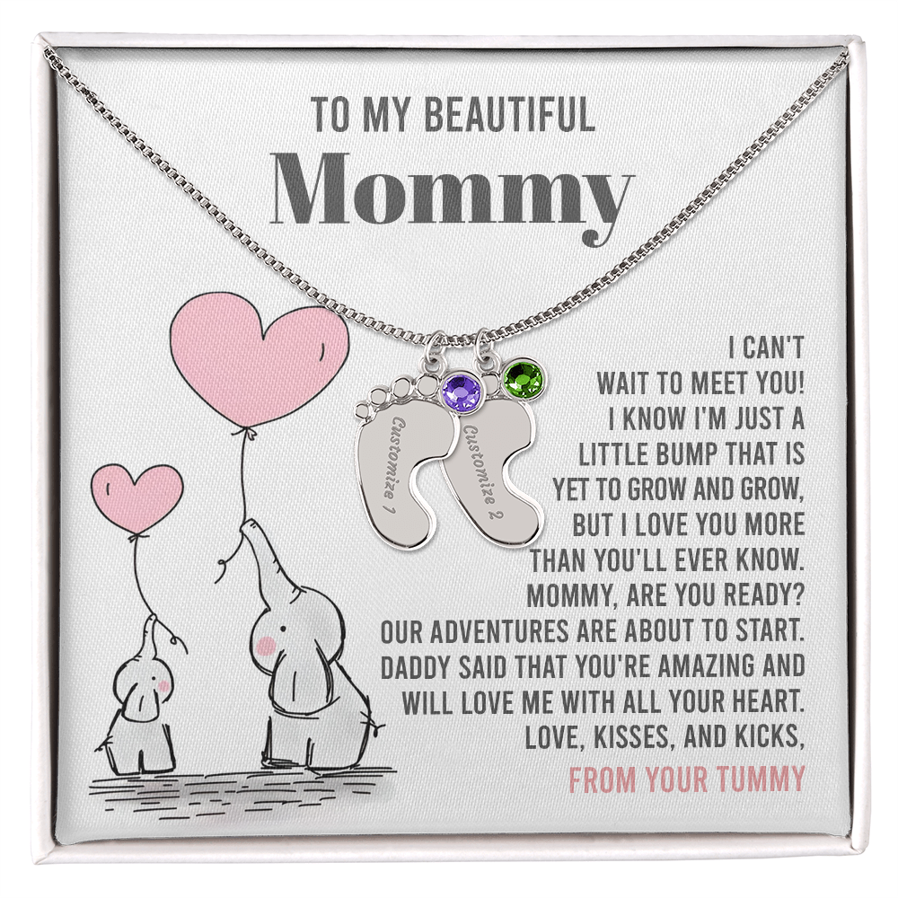 Mama To Be - All Your Heart  - Engraved Baby Feet Necklace with Birthstone