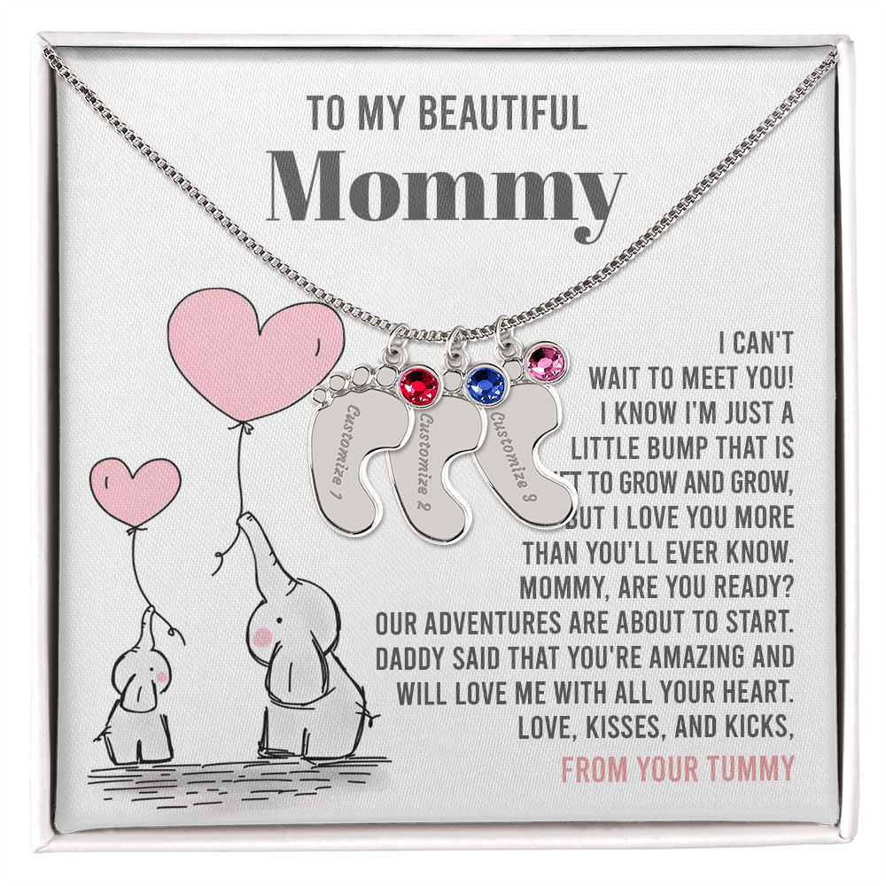 Mama To Be - All Your Heart  - Engraved Baby Feet Necklace with Birthstone