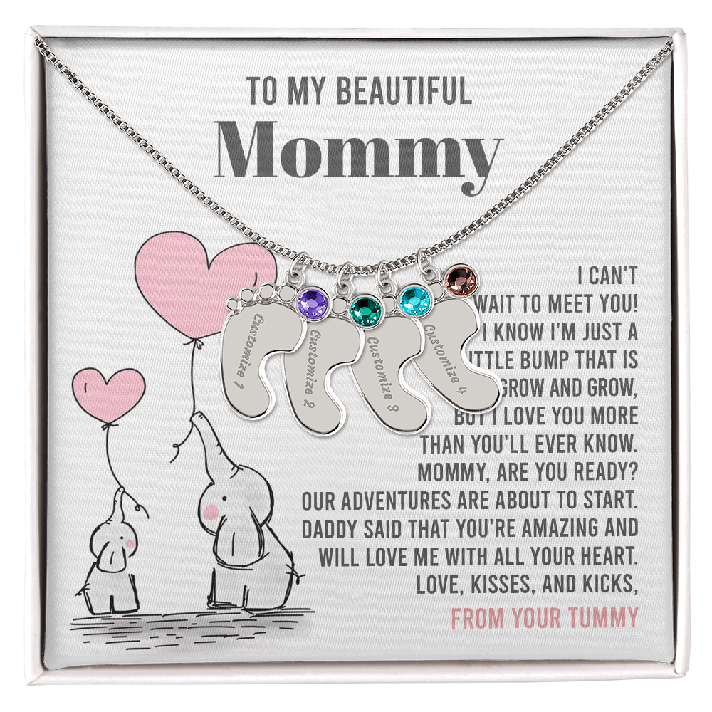 Mama To Be - All Your Heart  - Engraved Baby Feet Necklace with Birthstone