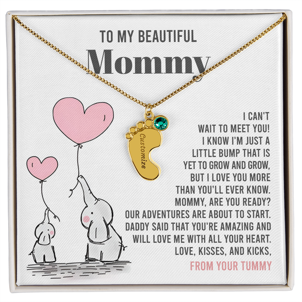 Mama To Be - All Your Heart  - Engraved Baby Feet Necklace with Birthstone