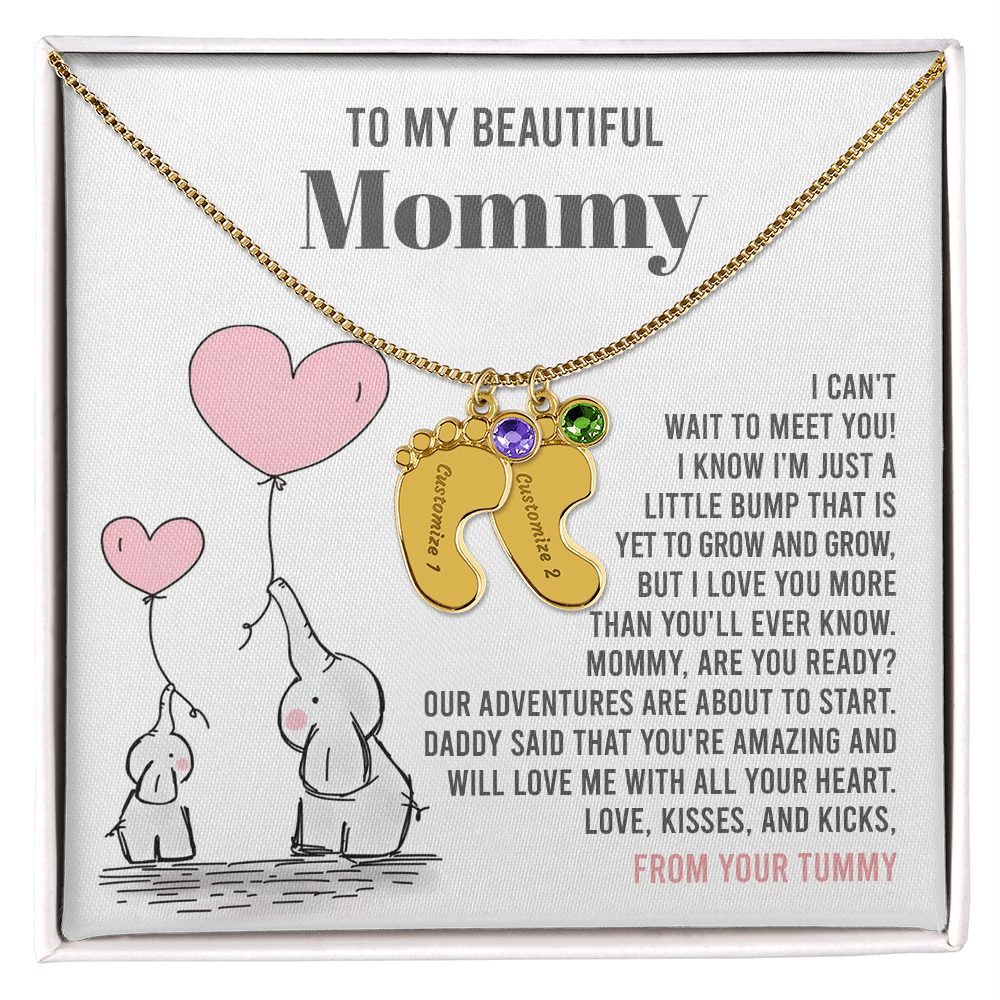 Mama To Be - All Your Heart  - Engraved Baby Feet Necklace with Birthstone