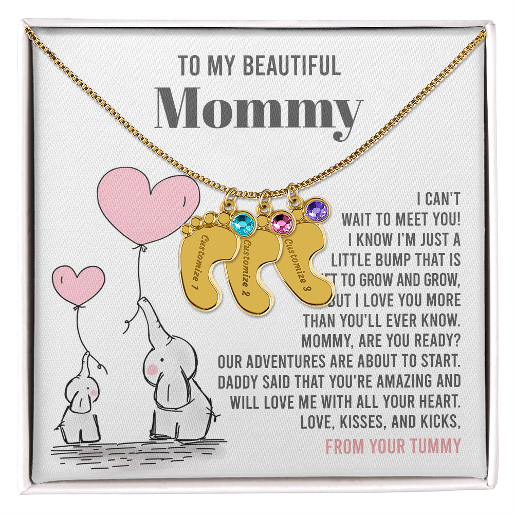 Mama To Be - All Your Heart  - Engraved Baby Feet Necklace with Birthstone