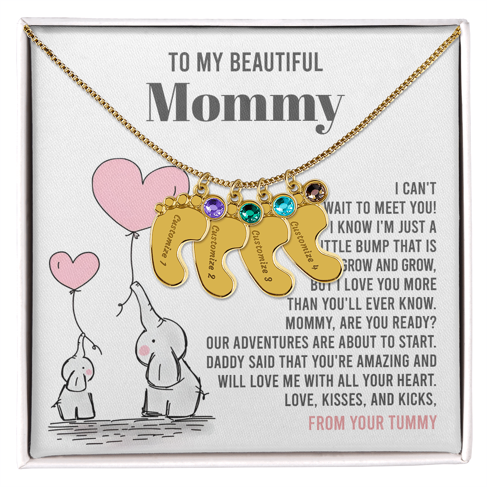 Mama To Be - All Your Heart  - Engraved Baby Feet Necklace with Birthstone