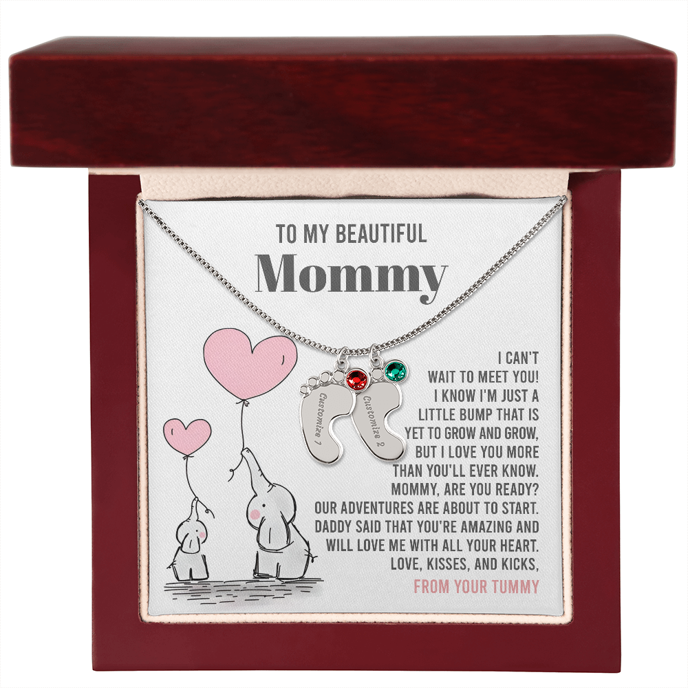 Mama To Be - All Your Heart  - Engraved Baby Feet Necklace with Birthstone