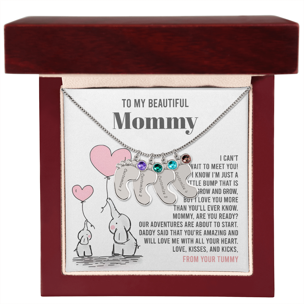 Mama To Be - All Your Heart  - Engraved Baby Feet Necklace with Birthstone