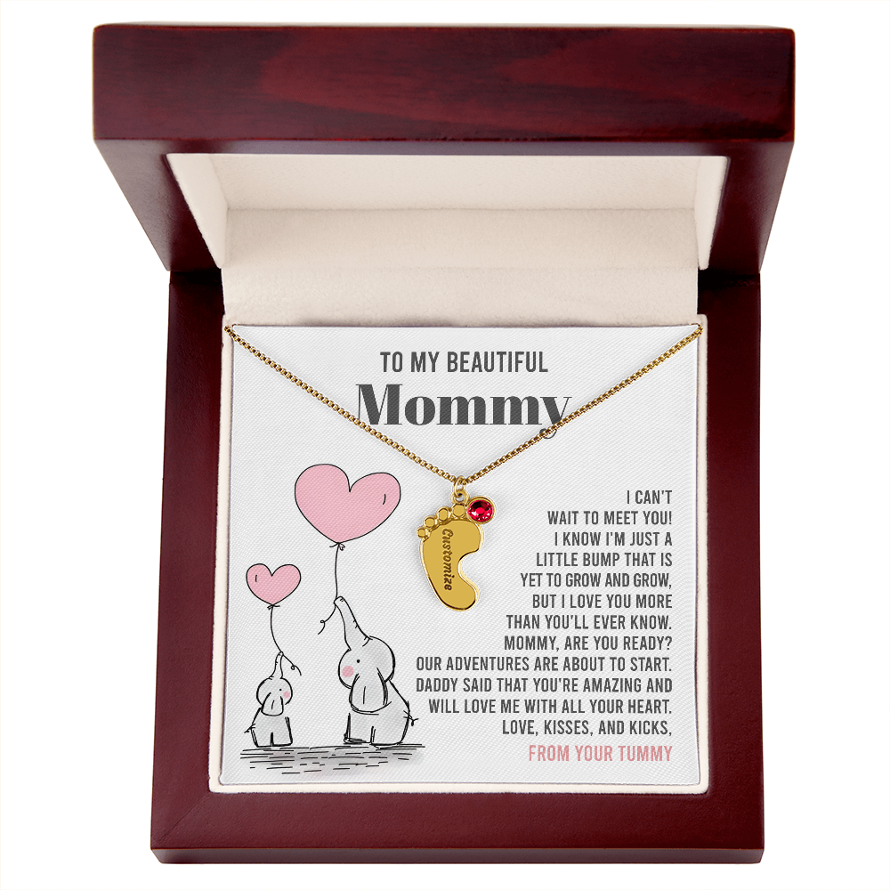 Mama To Be - All Your Heart  - Engraved Baby Feet Necklace with Birthstone