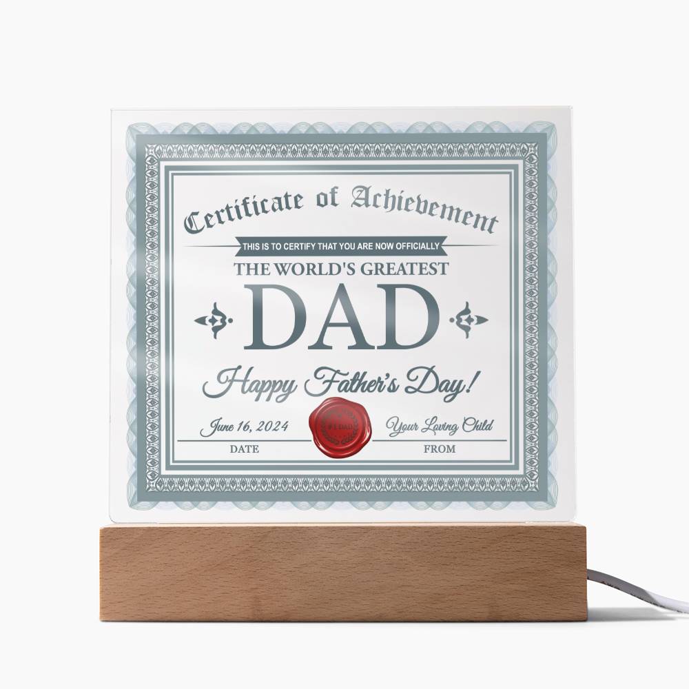 To My Dad, The Worlds Greatest Dad, Happy Fathers Day, Square Acrylic Plaque