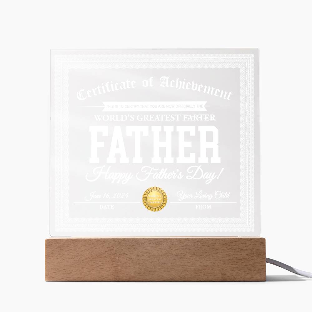 To My Dad, The Worlds Greatest Farter (Father), Happy Fathers Day, Funny Dad Gift, Square Acrylic Plaque