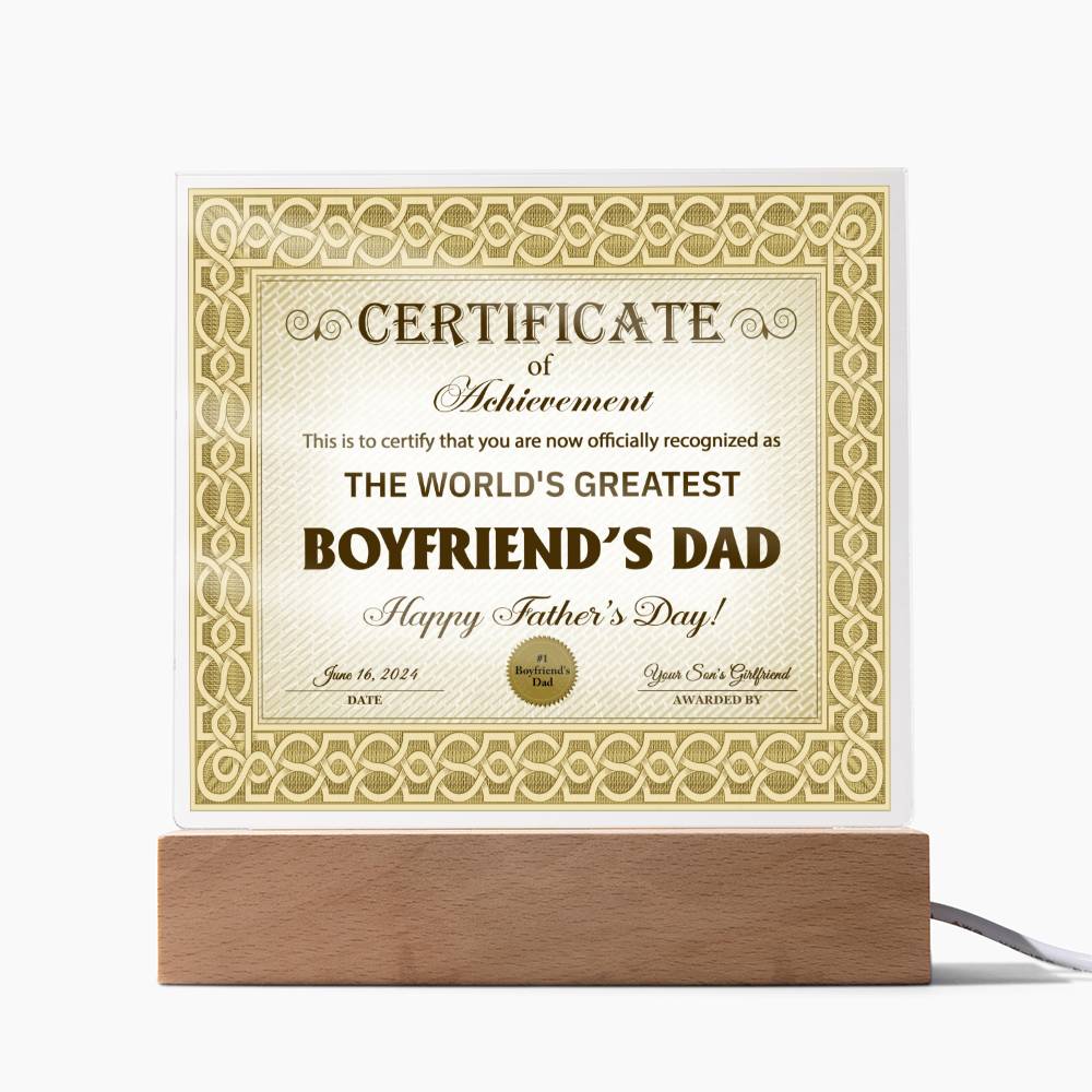 To My Boyfriends Dad, Happy Fathers Day, Square Acrylic Plaque