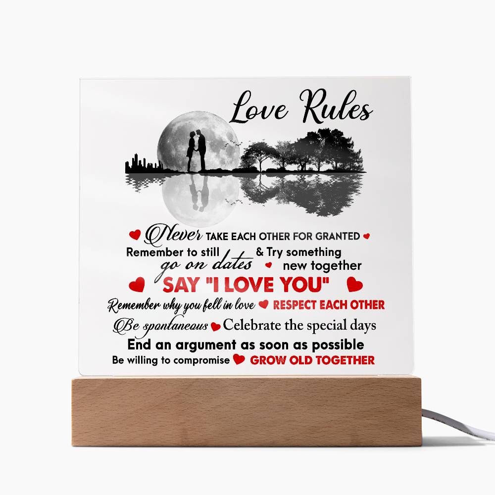 Love Rules To Follow And Grow Old Together, Square Acrylic Plaque