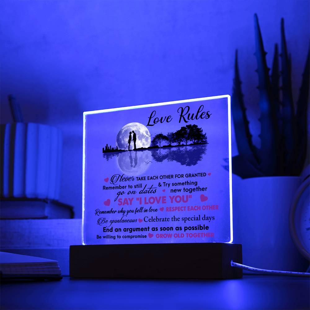 Love Rules To Follow And Grow Old Together, Square Acrylic Plaque