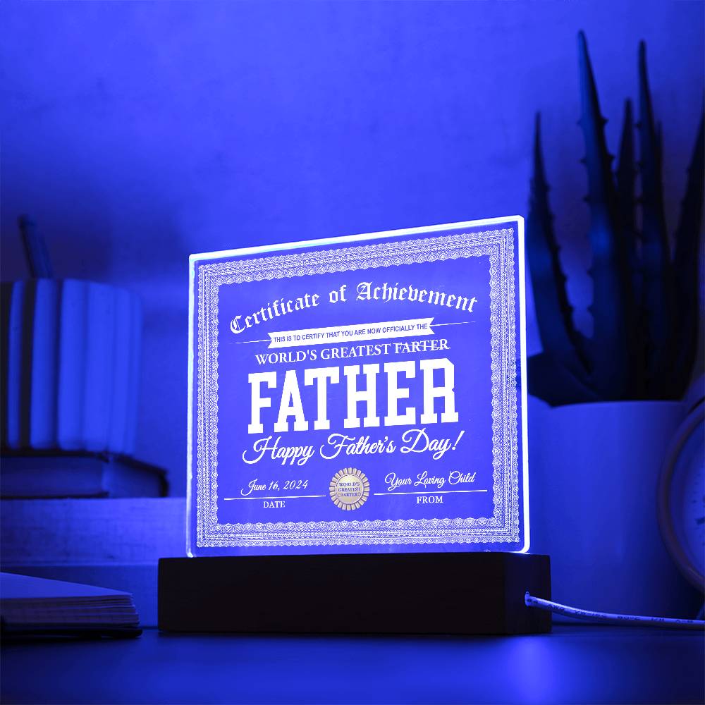 To My Dad, The Worlds Greatest Farter (Father), Happy Fathers Day, Funny Dad Gift, Square Acrylic Plaque