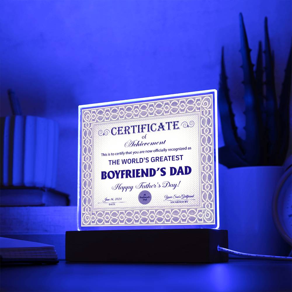 To My Boyfriends Dad, Happy Fathers Day, Square Acrylic Plaque