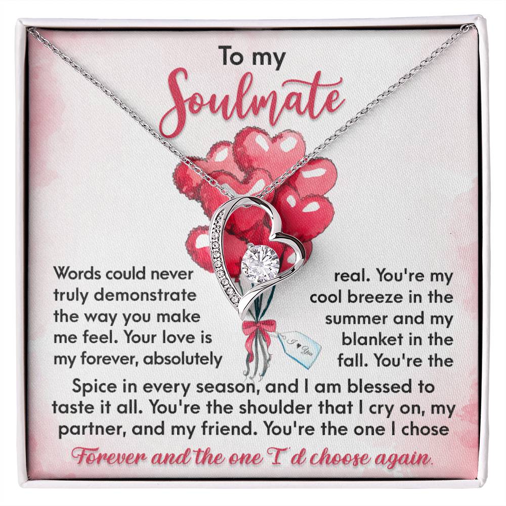 To My Soulmate, You're the One I Chose Forever, Forever Love Heart Necklace Message Card