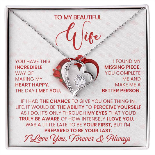 To My Beautiful Wife, You Make My Heart Happy, Forever Love Heart Necklace Message Card