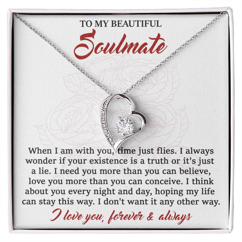 To My Beautiful Soulmate,  I Need You, Forever Love Heart Necklace Message Card