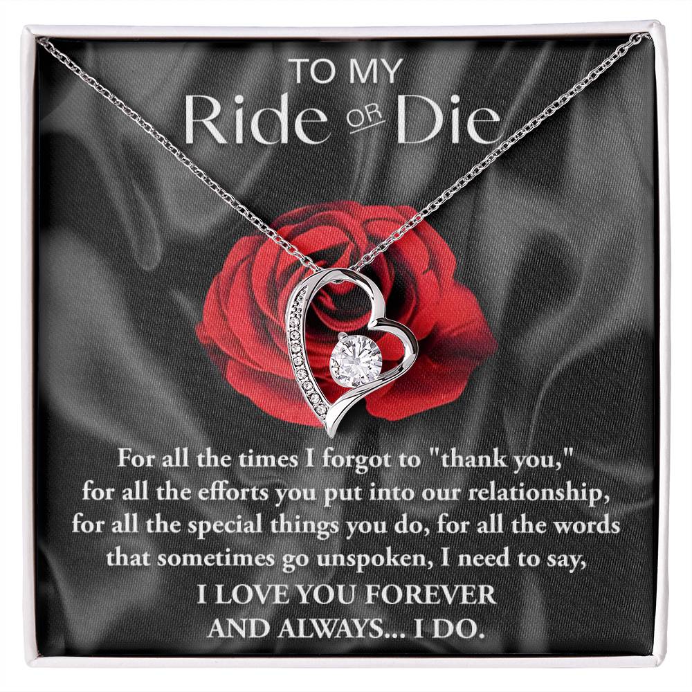 To My Ride Or Die, Forever Love Heart Necklace Message Card