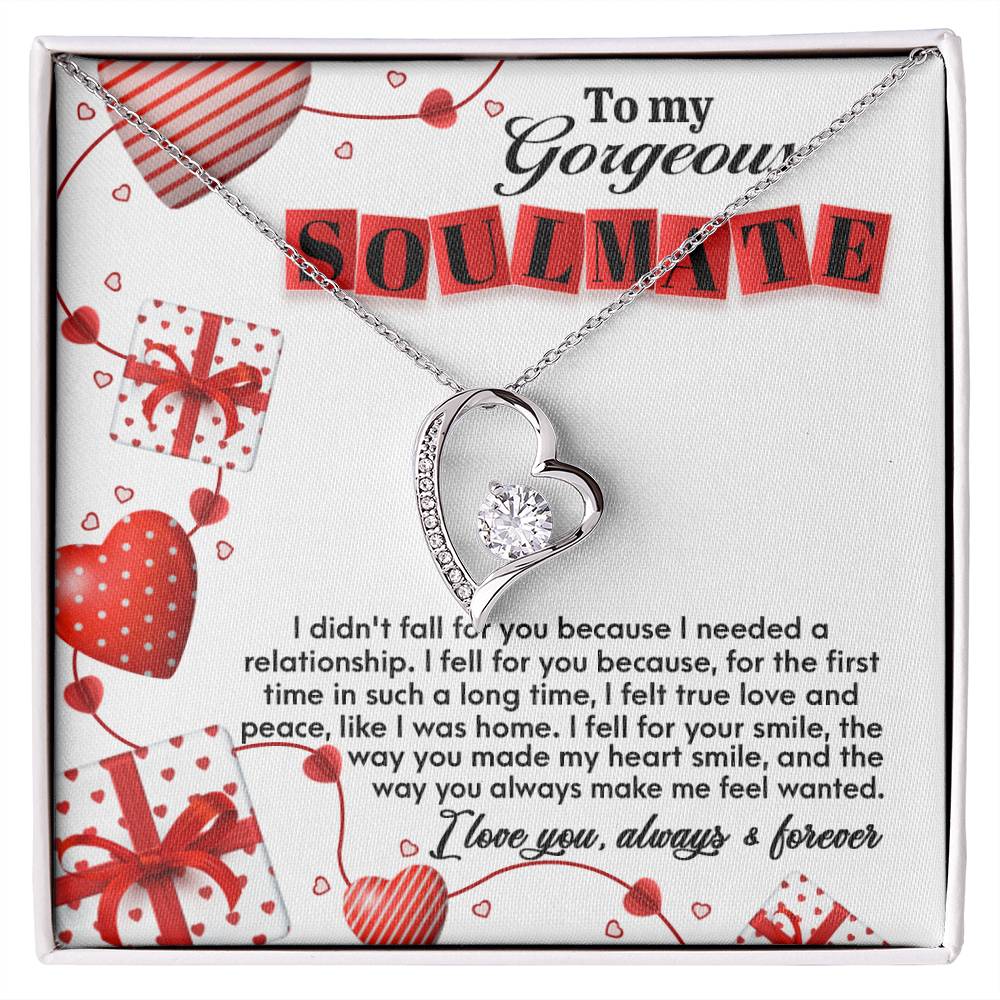 To My Gorgeous Soulmate, Forever Love Heart Necklace Message Card