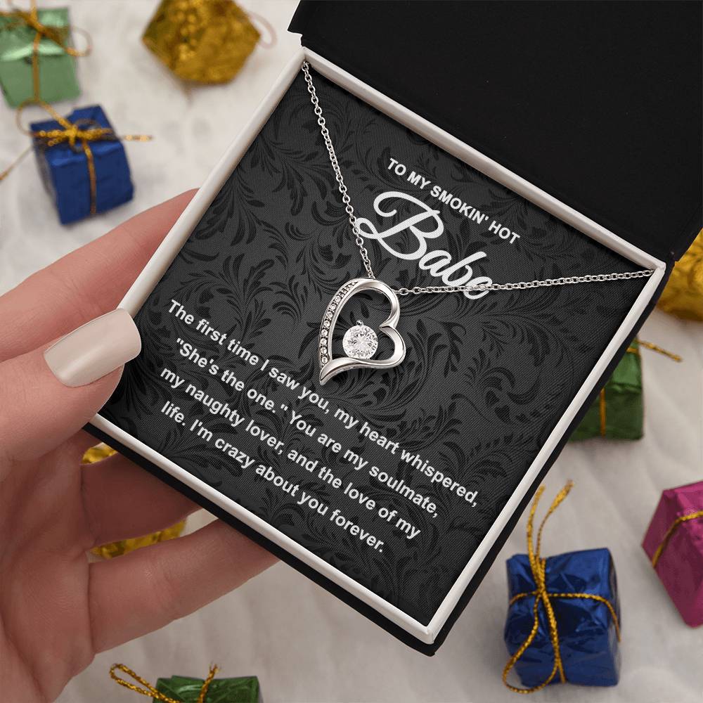 To My Smokin Hot Babe, Forever Love Heart Necklace Message Card