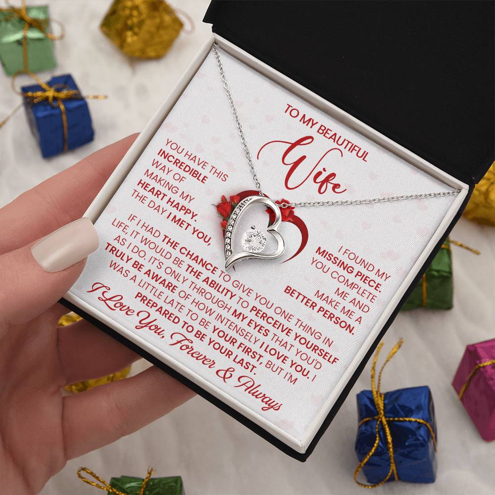 To My Beautiful Wife, You Make My Heart Happy, Forever Love Heart Necklace Message Card