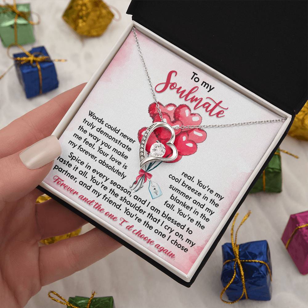 To My Soulmate, You're the One I Chose Forever, Forever Love Heart Necklace Message Card