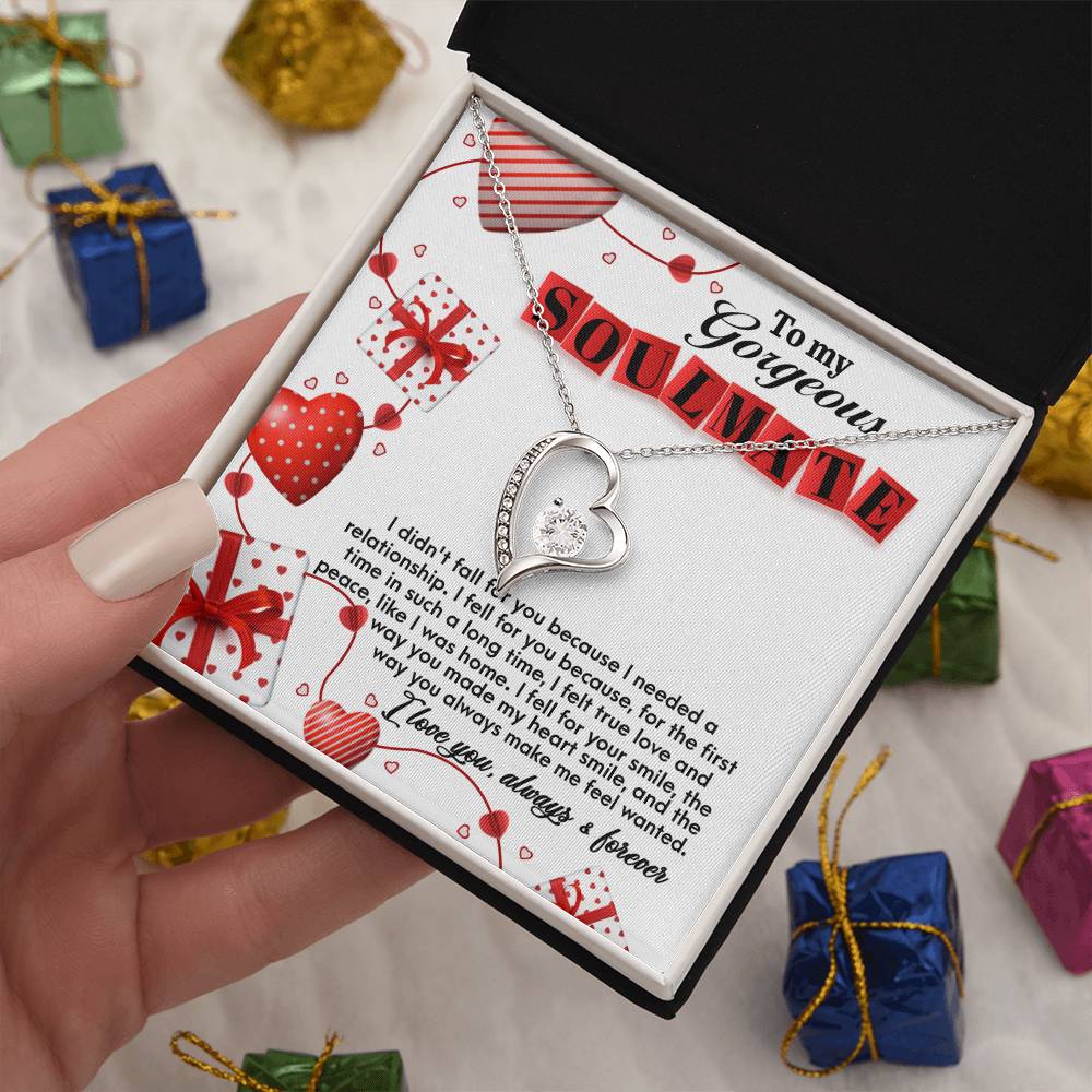 To My Gorgeous Soulmate, Forever Love Heart Necklace Message Card