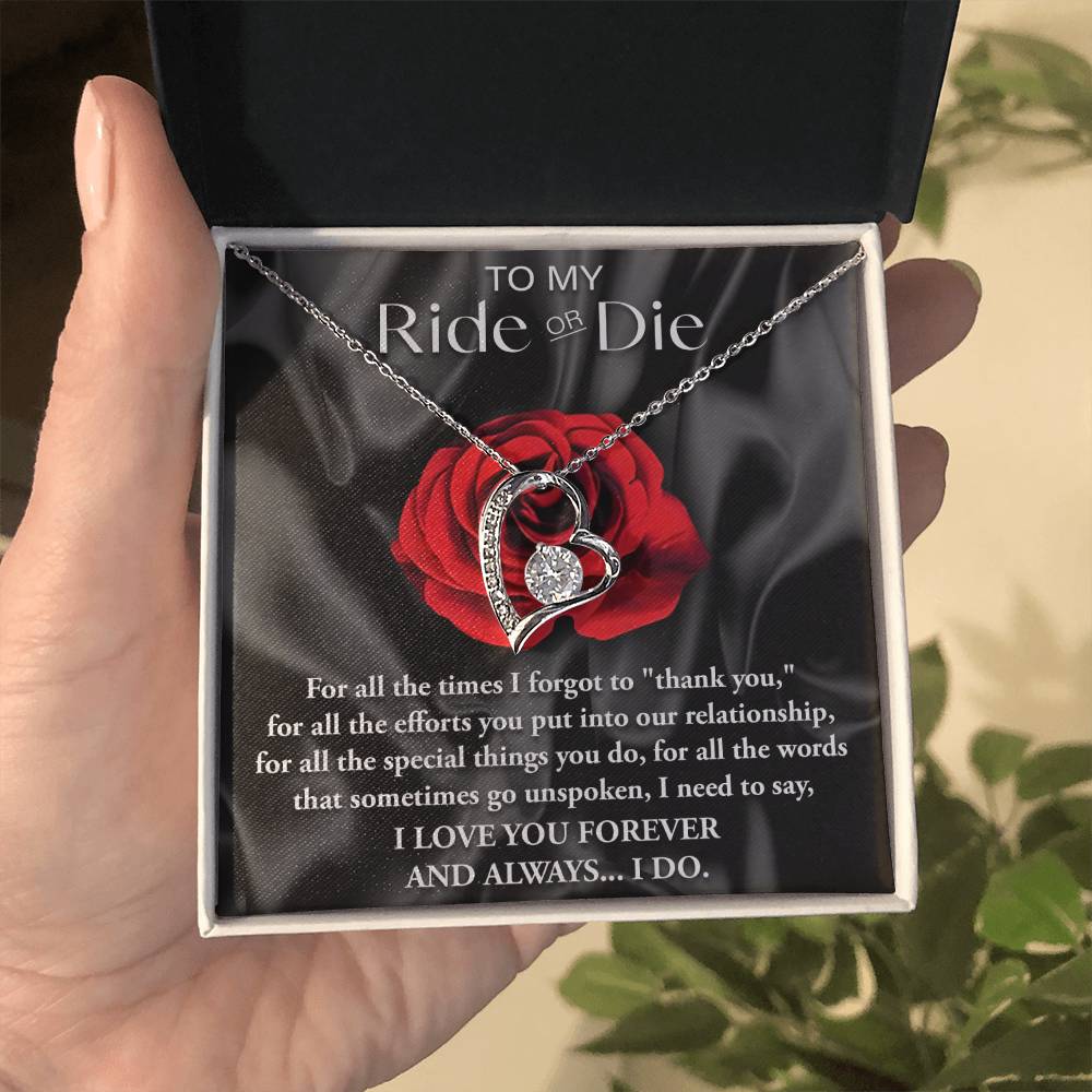 To My Ride Or Die, Forever Love Heart Necklace Message Card