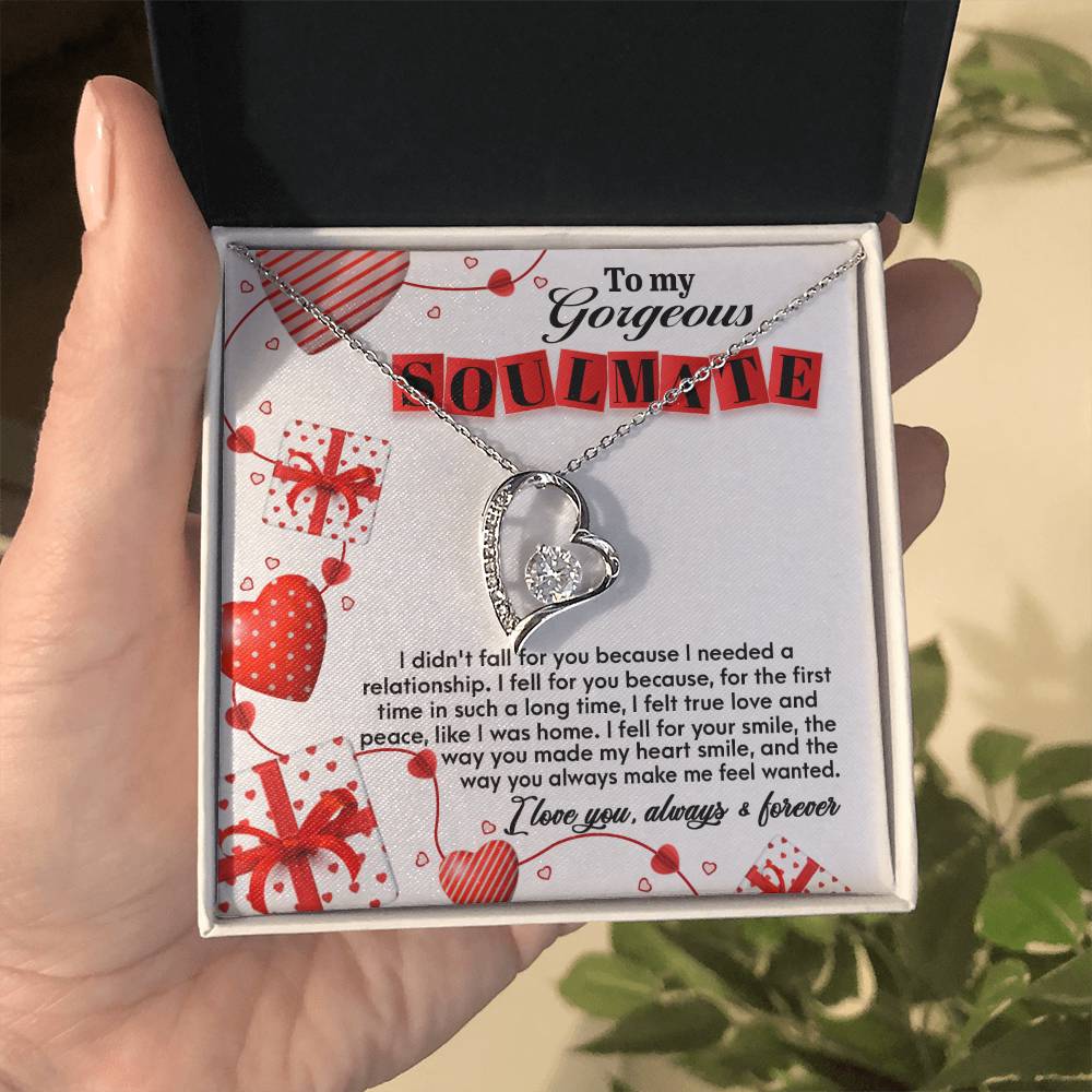 To My Gorgeous Soulmate, Forever Love Heart Necklace Message Card