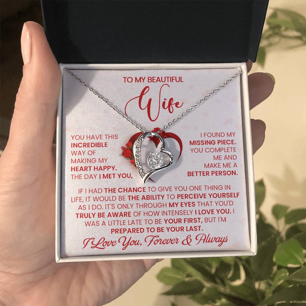 To My Beautiful Wife, You Make My Heart Happy, Forever Love Heart Necklace Message Card