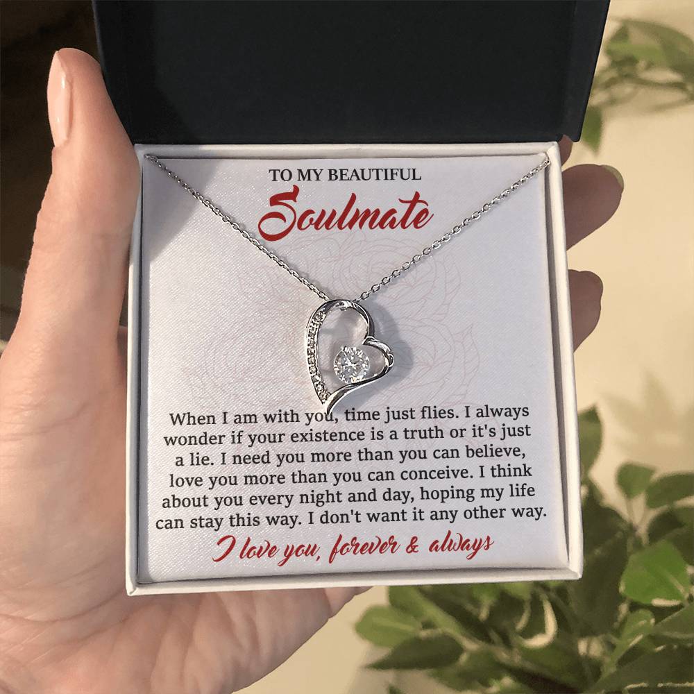 To My Beautiful Soulmate,  I Need You, Forever Love Heart Necklace Message Card