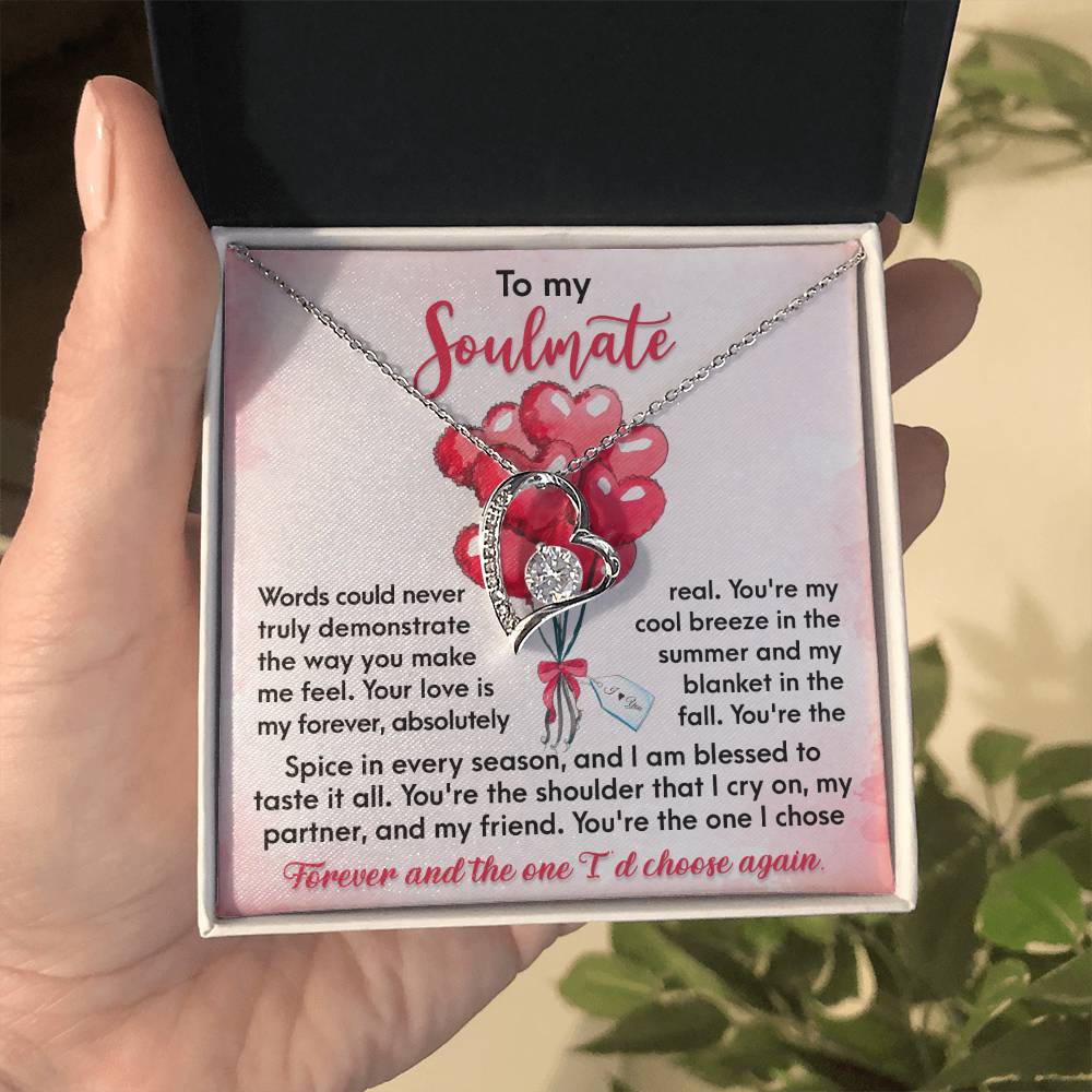 To My Soulmate, You're the One I Chose Forever, Forever Love Heart Necklace Message Card