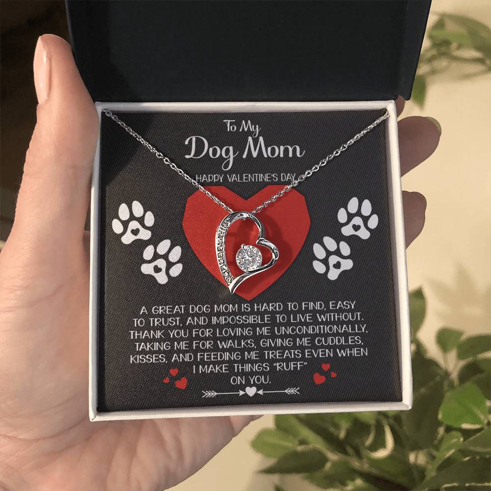 To My Dog Mom, Happy Valentines Day, Forever Love Heart Necklace Message Card