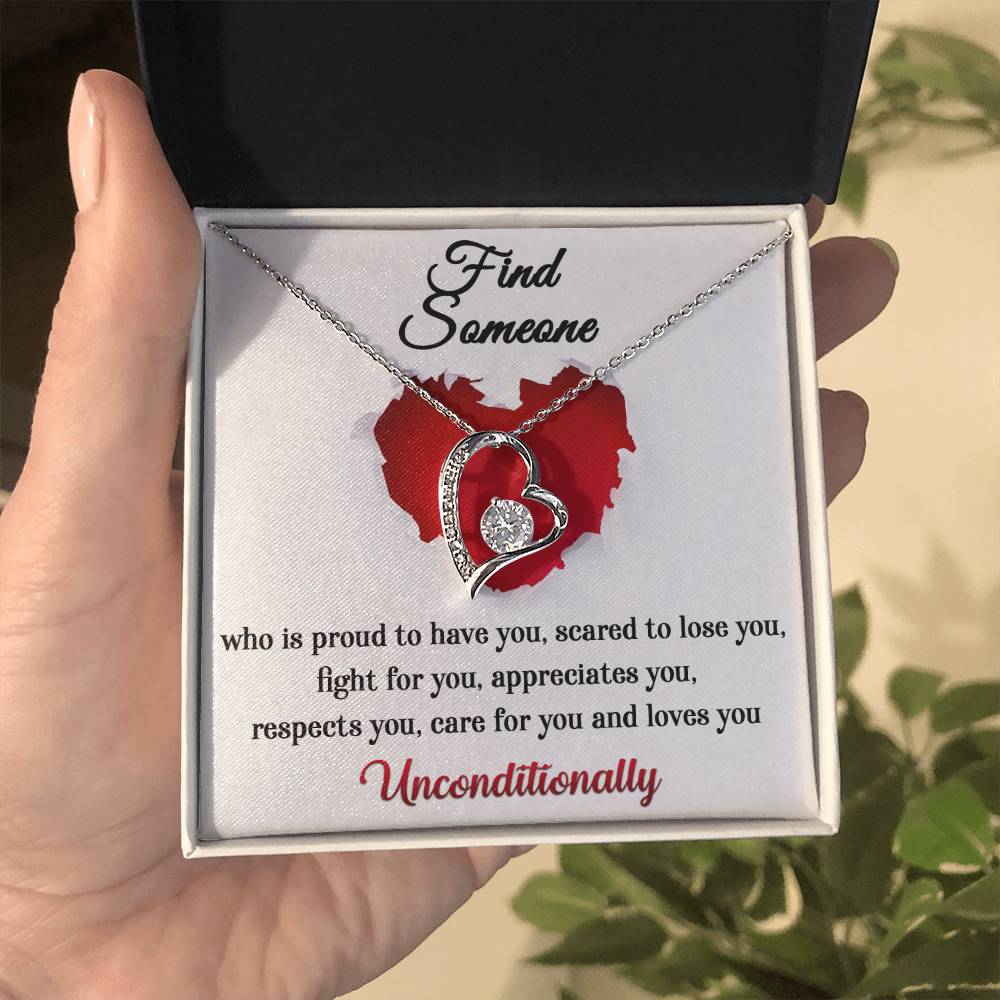 Find Someone Who Loves You Unconditionally, Forever Love Heart Necklace Message Card