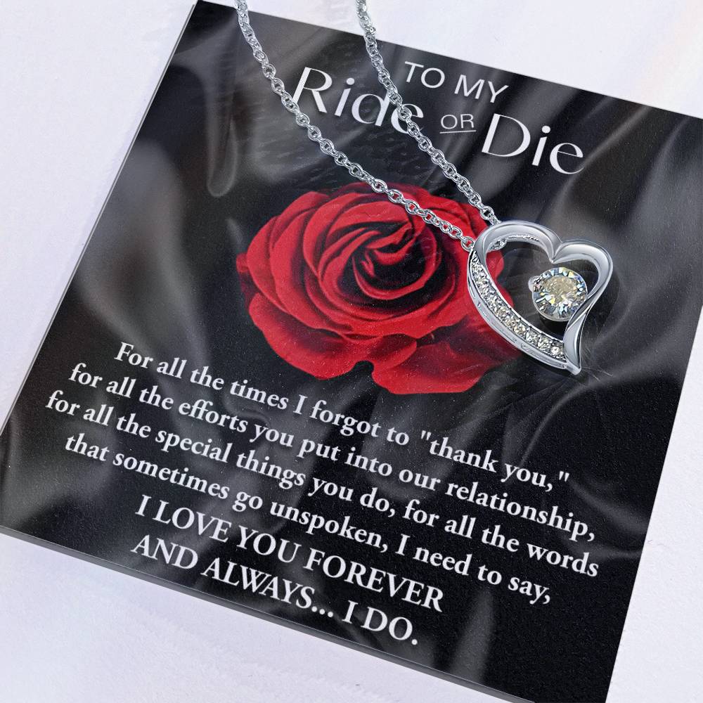 To My Ride Or Die, Forever Love Heart Necklace Message Card