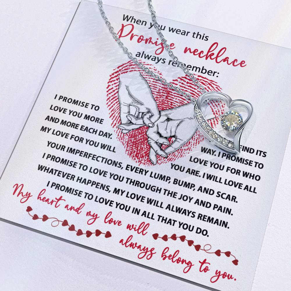 Promise Necklace, My Heart And My Love Will Always Belong To You, Forever Love Heart Necklace Message Card