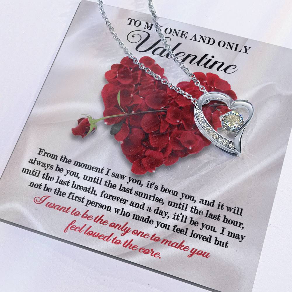 To My One And Only Valentine, Forever Love Heart Necklace Message Card