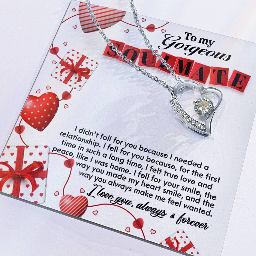 To My Gorgeous Soulmate, Forever Love Heart Necklace Message Card