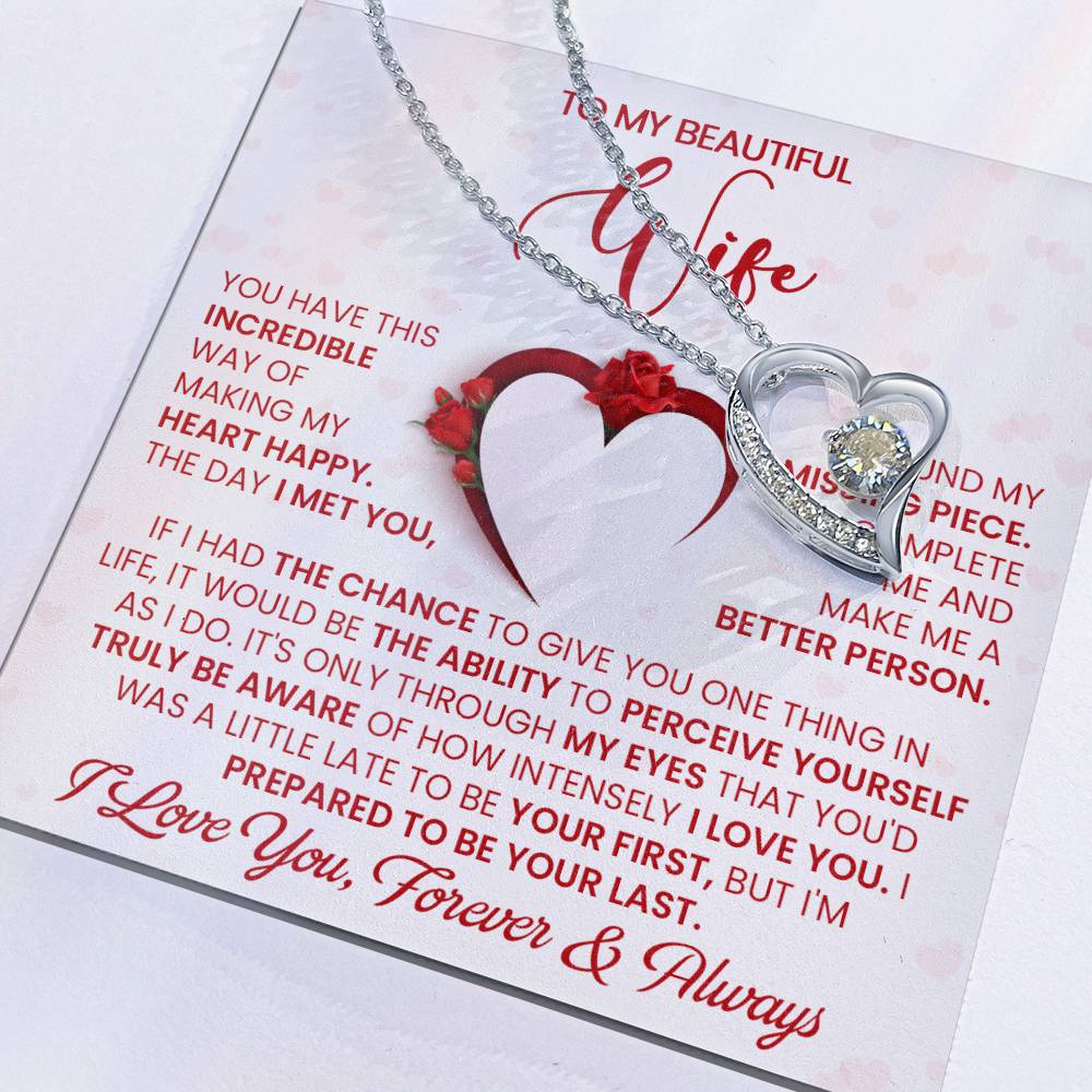 To My Beautiful Wife, You Make My Heart Happy, Forever Love Heart Necklace Message Card