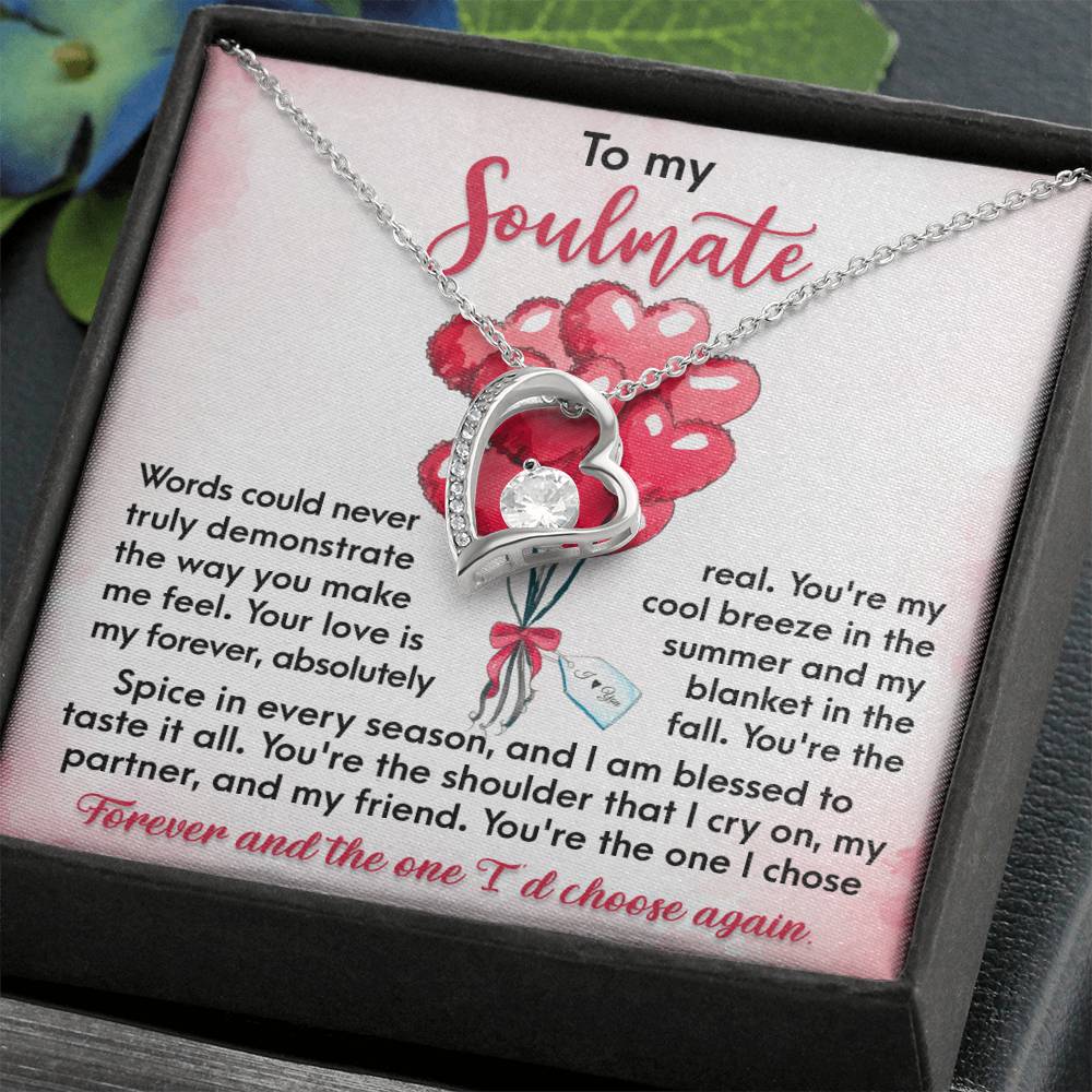 To My Soulmate, You're the One I Chose Forever, Forever Love Heart Necklace Message Card