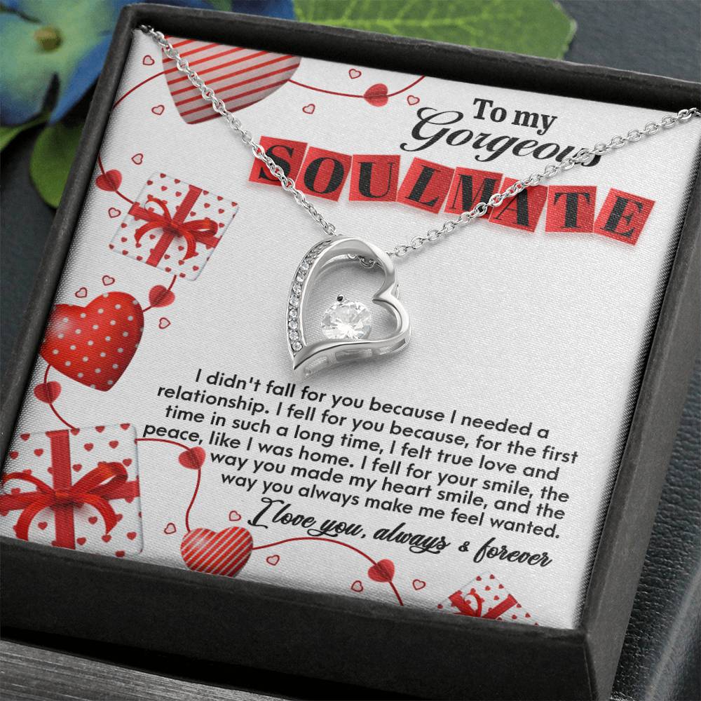 To My Gorgeous Soulmate, Forever Love Heart Necklace Message Card